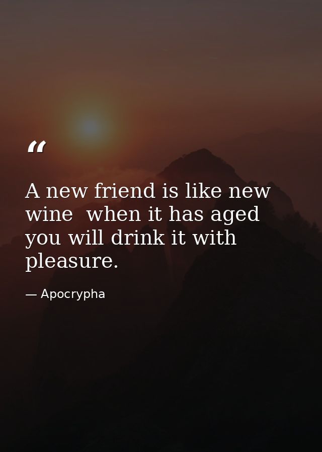 A new friend is like new wine  when it has aged you will drink it with pleasure. — Apocrypha