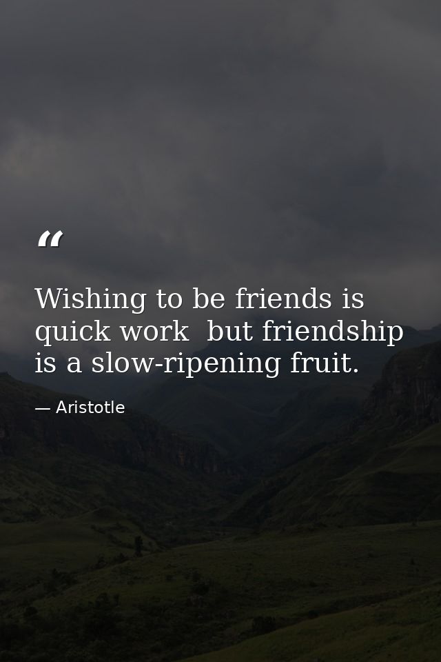 Wishing to be friends is quick work  but friendship is a slow-ripening fruit. — Aristotle