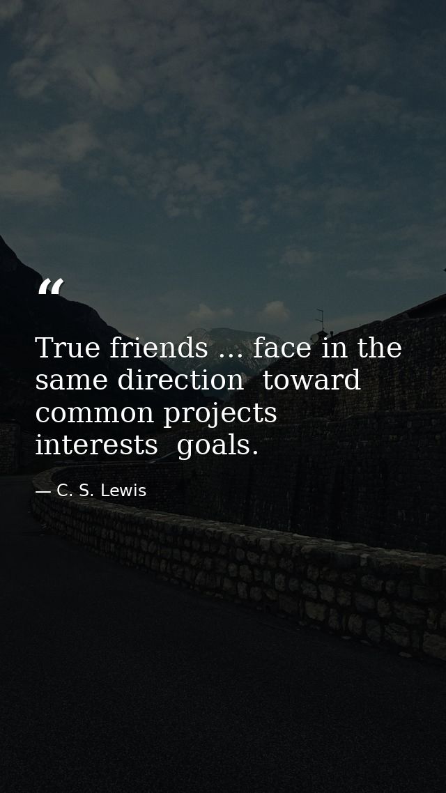 True friends ... face in the same direction  toward common projects  interests  goals. — C. S. Lewis