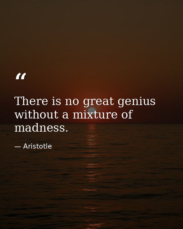 There is no great genius without a mixture of madness. — Aristotle