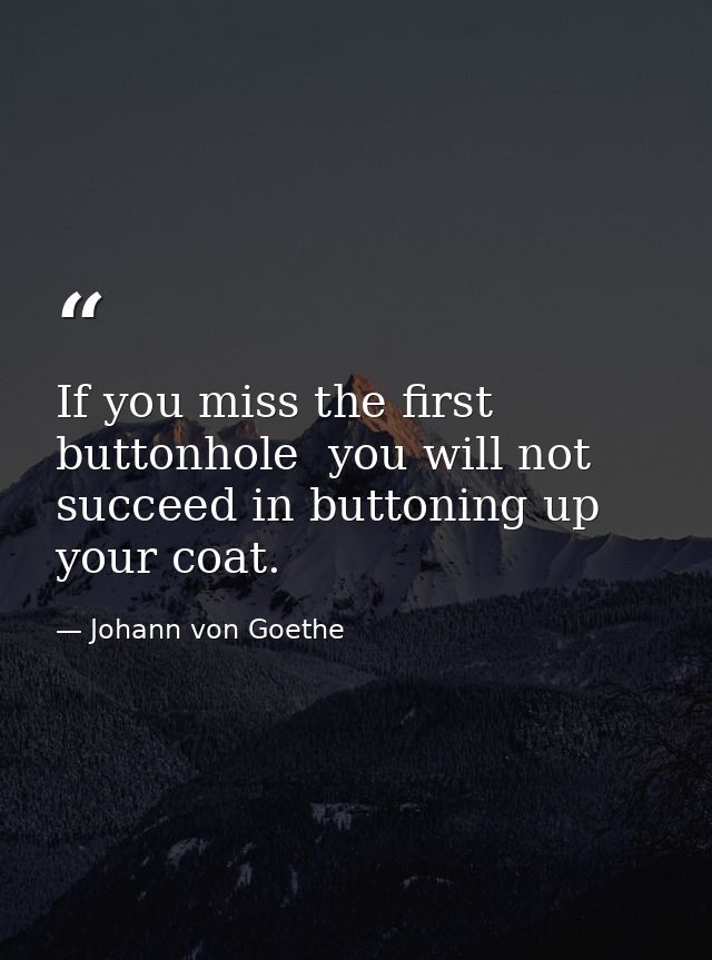 If you miss the first buttonhole  you will not succeed in buttoning up your coat. — Johann von Goethe