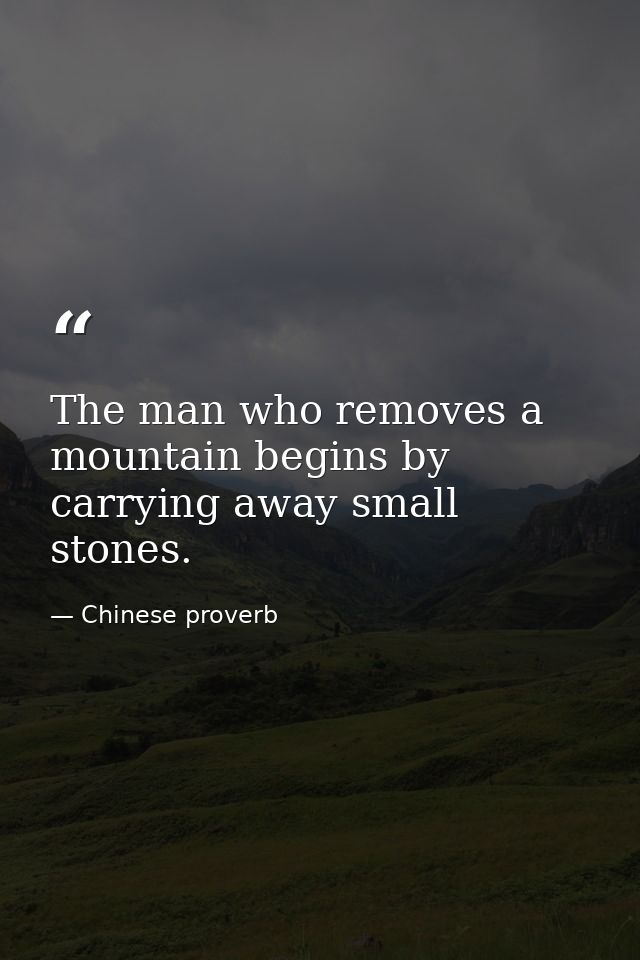 The man who removes a mountain begins by carrying away small stones. — Chinese proverb