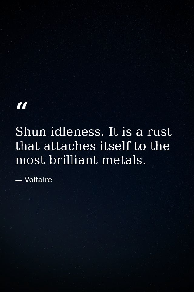 Shun idleness. It is a rust that attaches itself to the most brilliant metals. — Voltaire