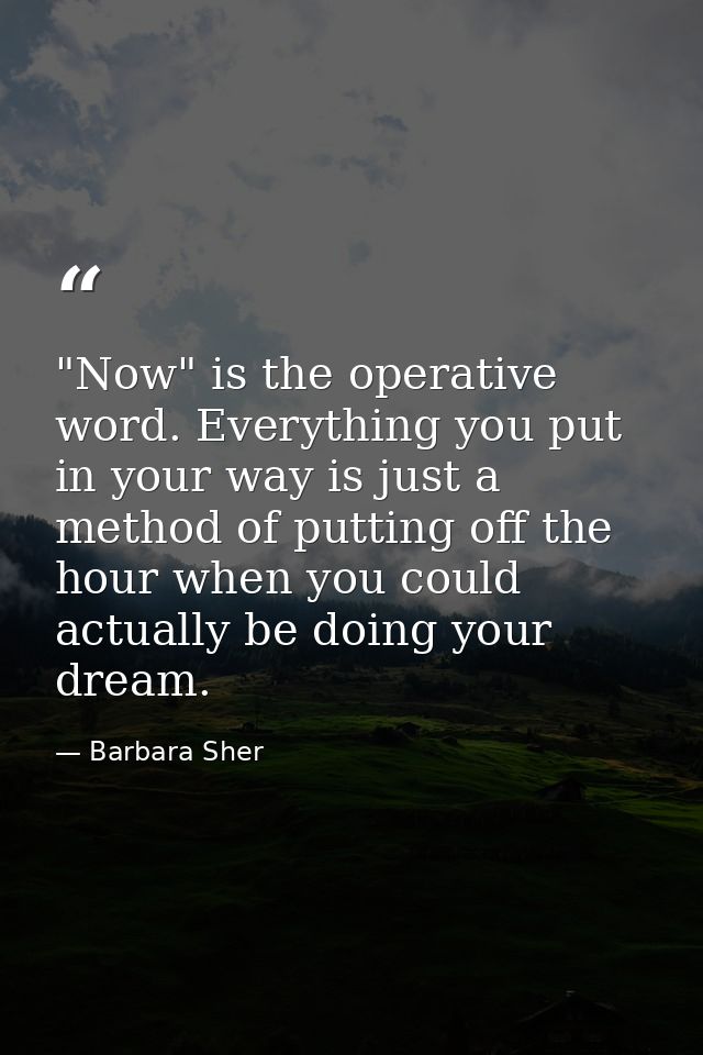 "Now" is the operative word. Everything you put in your way is just a method of putting off the hour when you could actu — Barbara Sher