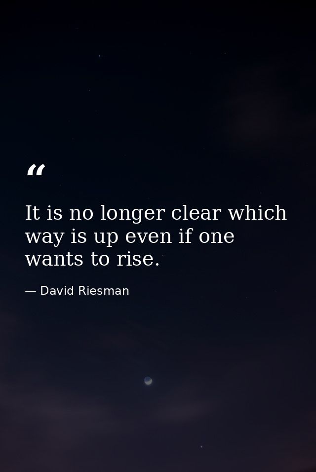 It is no longer clear which way is up even if one wants to rise. — David Riesman