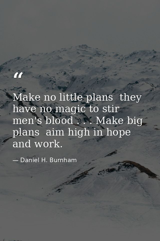 Make no little plans  they have no magic to stir men's blood . . . Make big plans  aim high in hope and work. — Daniel H. Burnham