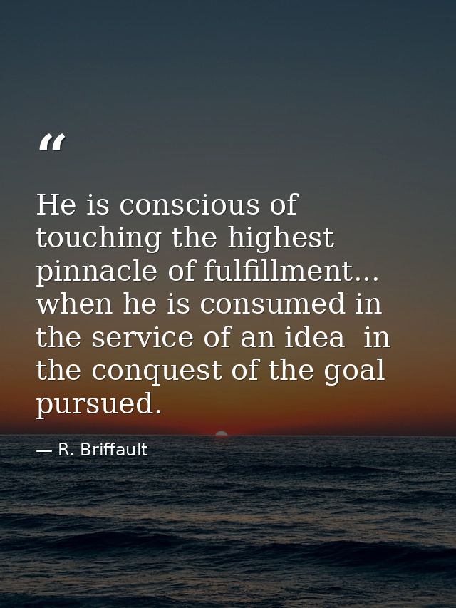 He is conscious of touching the highest pinnacle of fulfillment... when he is consumed in the service of an idea  in the — R. Briffault