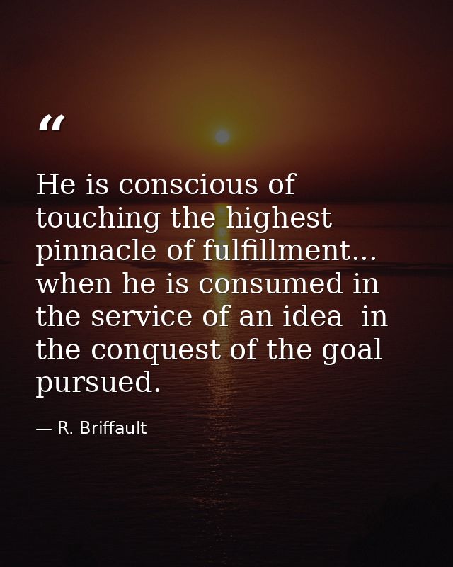 He is conscious of touching the highest pinnacle of fulfillment... when he is consumed in the service of an idea  in the — R. Briffault