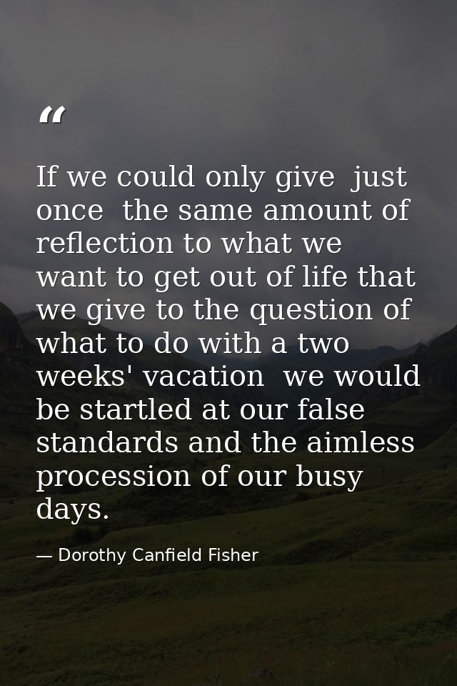 If we could only give  just once  the same amount of reflection to what we want to get out of life that we give to the q — Dorothy Canfield Fisher