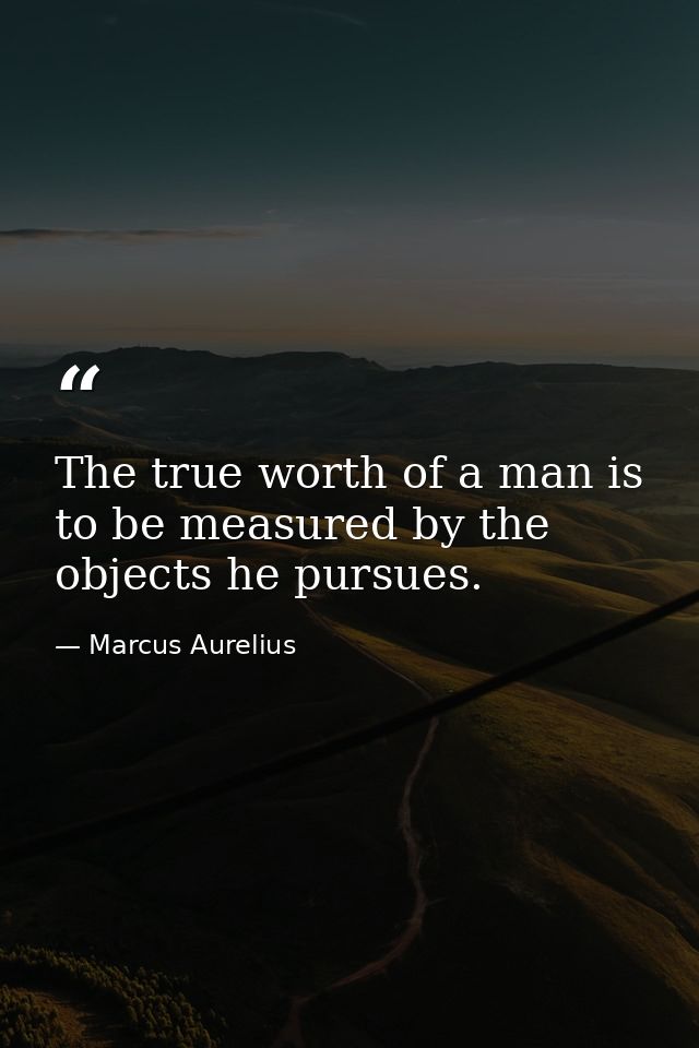 The true worth of a man is to be measured by the objects he pursues. — Marcus Aurelius