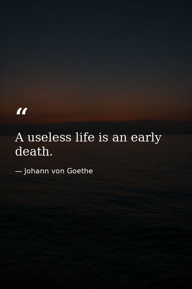 A useless life is an early death. — Johann von Goethe