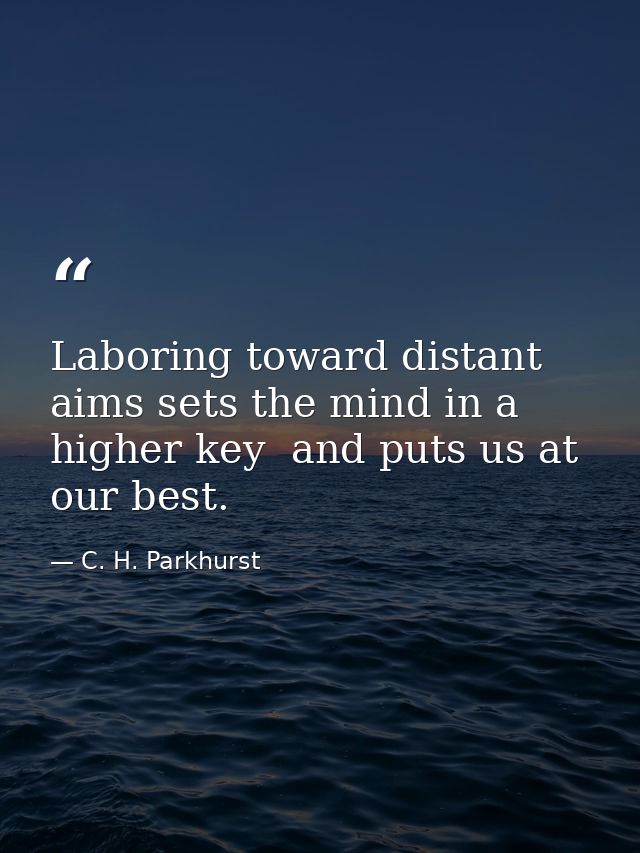 Laboring toward distant aims sets the mind in a higher key  and puts us at our best. — C. H. Parkhurst