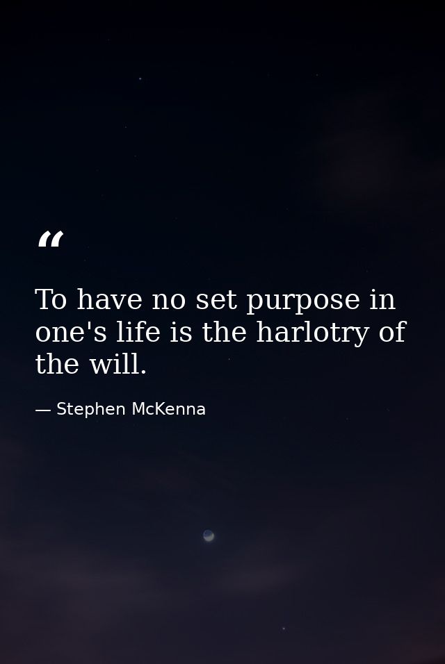 To have no set purpose in one's life is the harlotry of the will. — Stephen McKenna