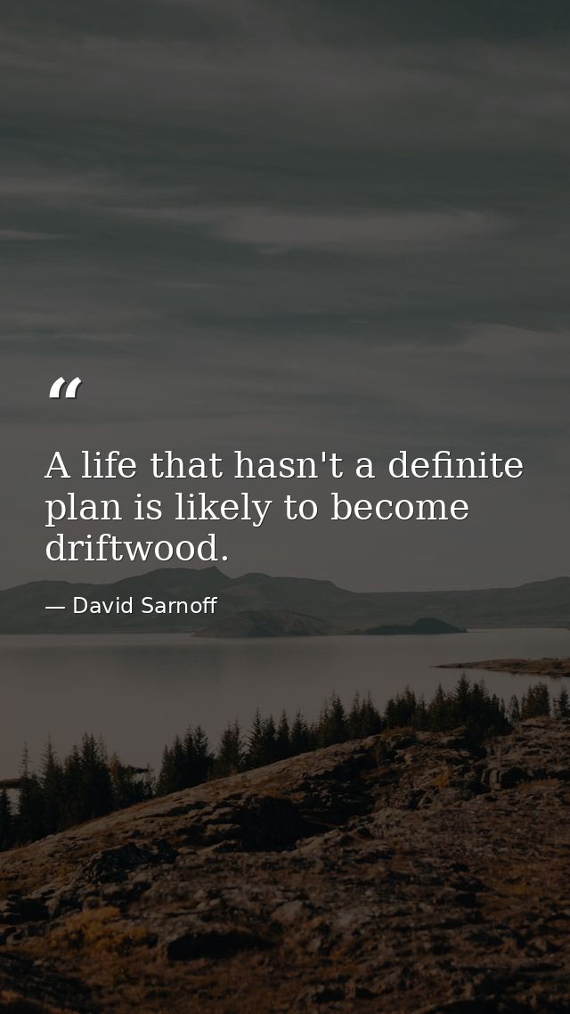 A life that hasn't a definite plan is likely to become driftwood. — David Sarnoff