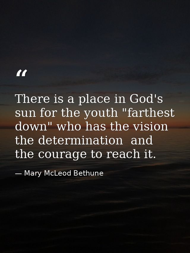 There is a place in God's sun for the youth "farthest down" who has the vision  the determination  and the courage to re — Mary McLeod Bethune