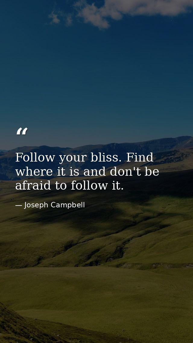 Follow your bliss. Find where it is and don't be afraid to follow it. — Joseph Campbell