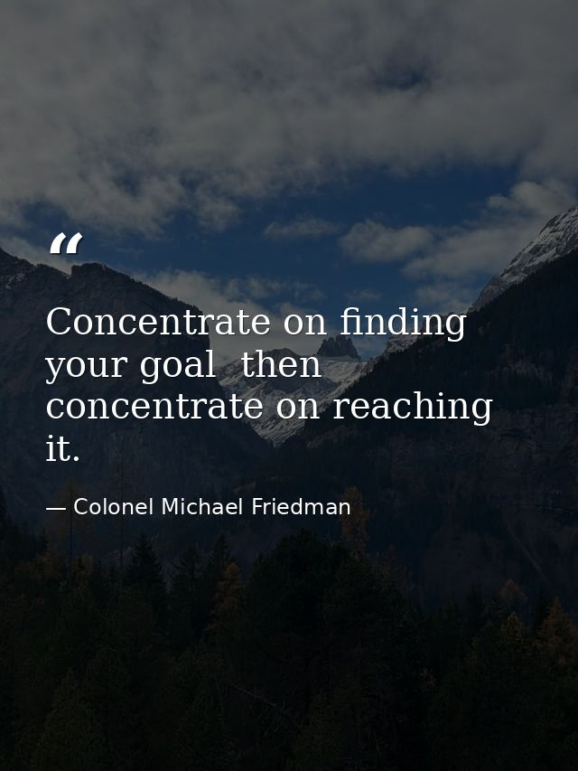 Concentrate on finding your goal  then concentrate on reaching it. — Colonel Michael Friedman