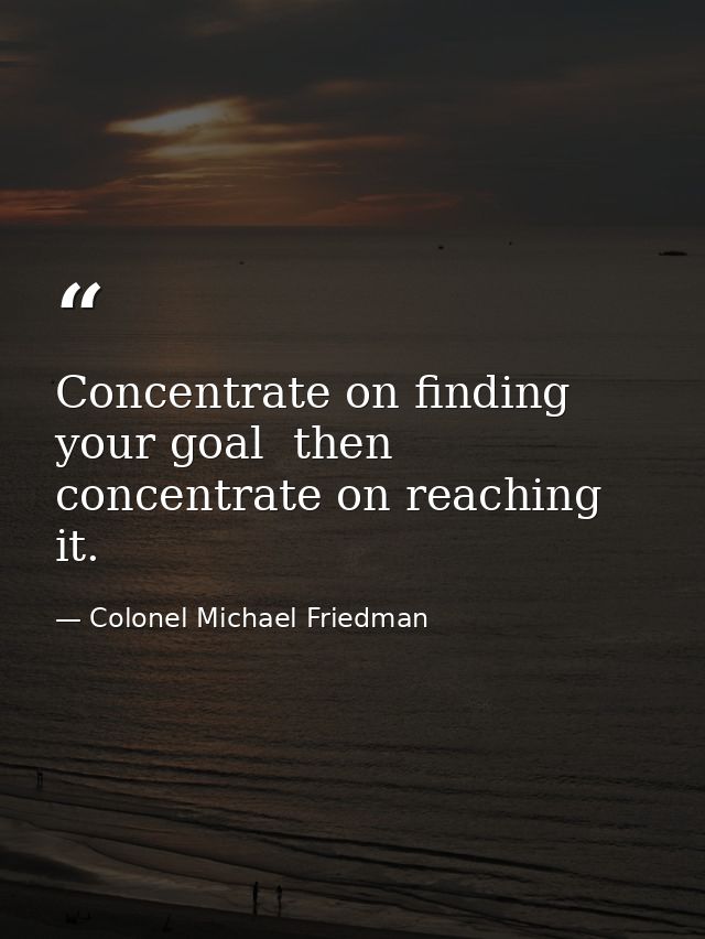 Concentrate on finding your goal  then concentrate on reaching it. — Colonel Michael Friedman