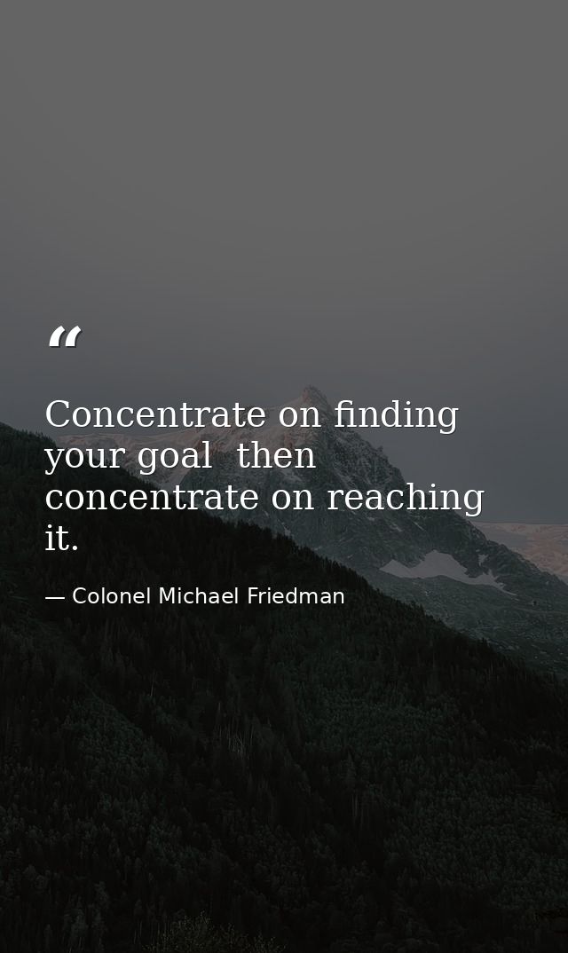 Concentrate on finding your goal  then concentrate on reaching it. — Colonel Michael Friedman