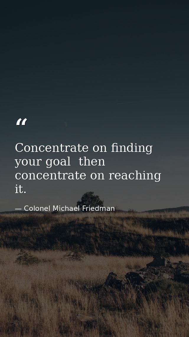 Concentrate on finding your goal  then concentrate on reaching it. — Colonel Michael Friedman
