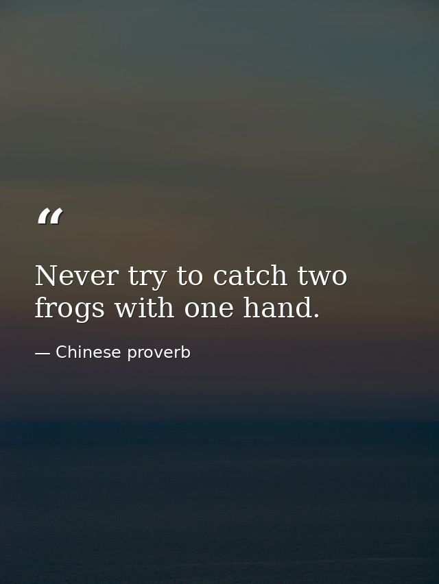 Never try to catch two frogs with one hand. — Chinese proverb