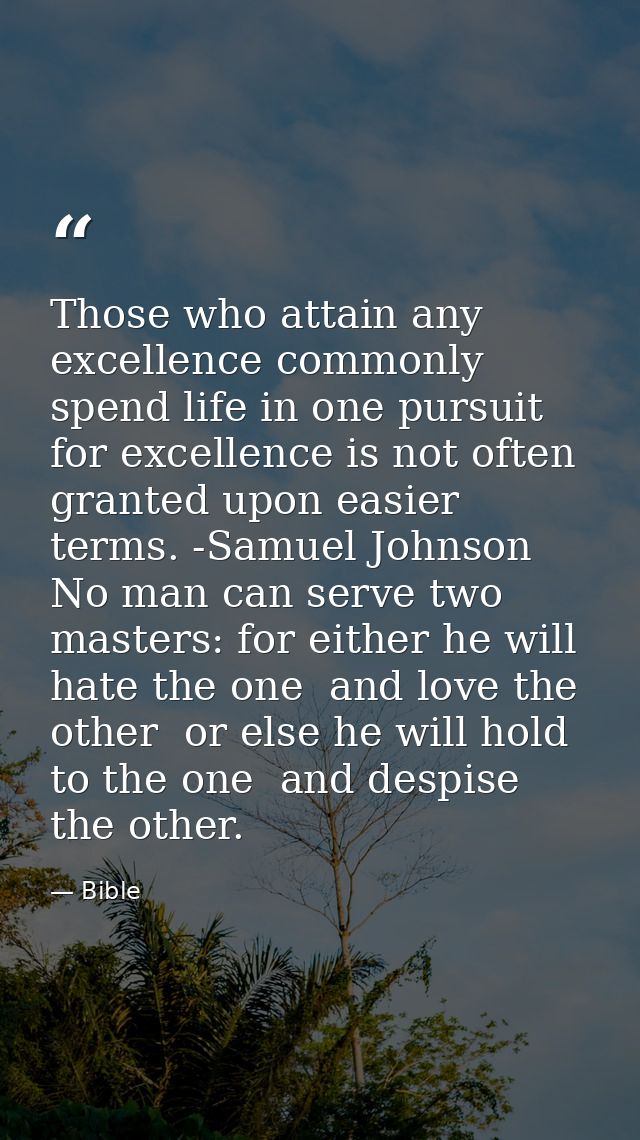 Those who attain any excellence commonly spend life in one pursuit  for excellence is not often granted upon easier term — Bible