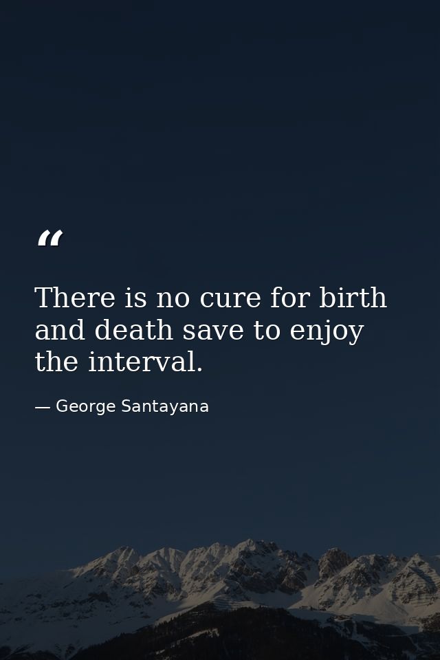 There is no cure for birth and death save to enjoy the interval. — George Santayana