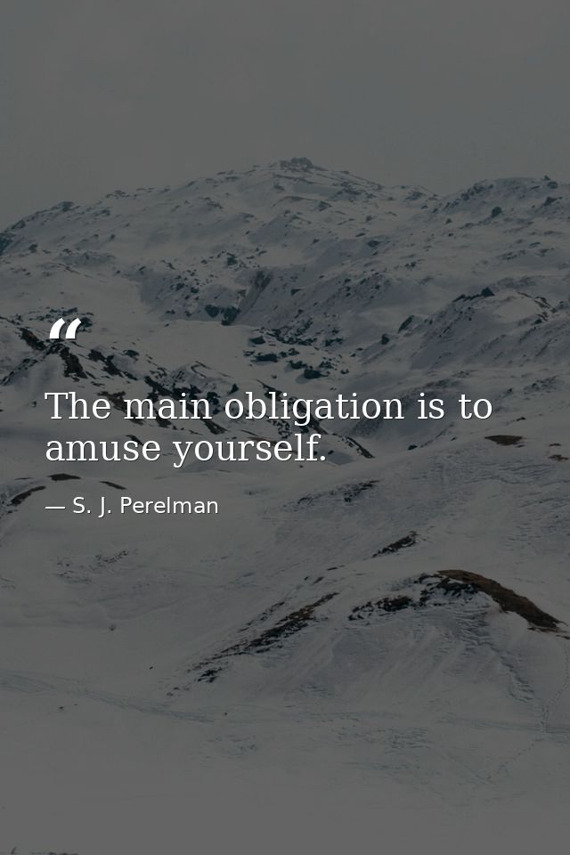 The main obligation is to amuse yourself. — S. J. Perelman