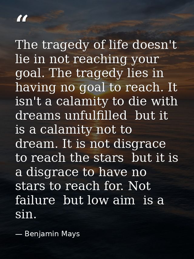 The tragedy of life doesn't lie in not reaching your goal. The tragedy lies in having no goal to reach. It isn't a calam — Benjamin Mays