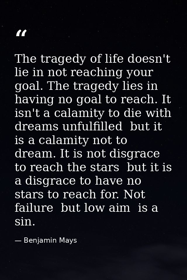 The tragedy of life doesn't lie in not reaching your goal. The tragedy lies in having no goal to reach. It isn't a calam — Benjamin Mays