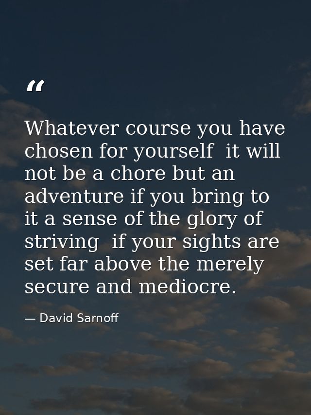 Whatever course you have chosen for yourself  it will not be a chore but an adventure if you bring to it a sense of the  — David Sarnoff