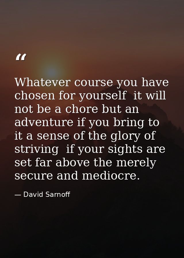 Whatever course you have chosen for yourself  it will not be a chore but an adventure if you bring to it a sense of the  — David Sarnoff