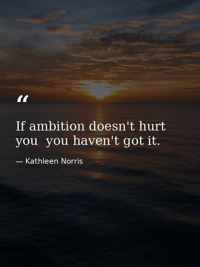 If ambition doesn't hurt you  you haven't got it. — Kathleen Norris