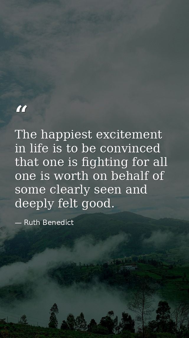 The happiest excitement in life is to be convinced that one is fighting for all one is worth on behalf of some clearly s — Ruth Benedict