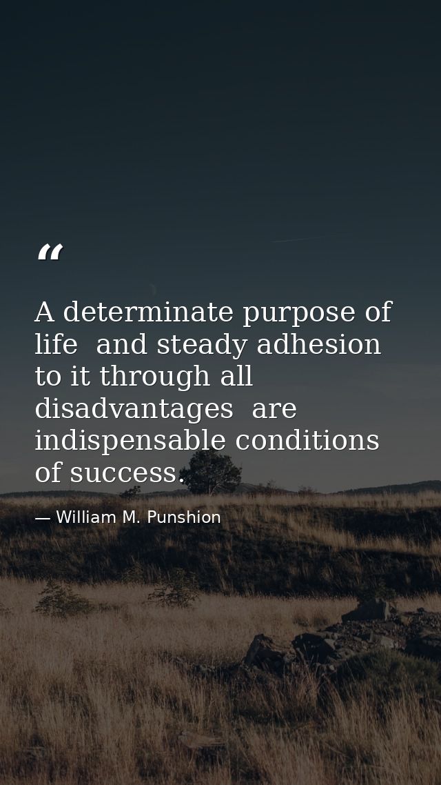 A determinate purpose of life  and steady adhesion to it through all disadvantages  are indispensable conditions of succ — William M. Punshion