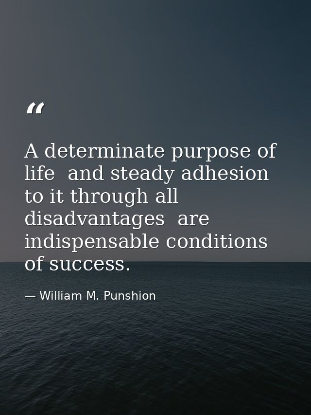 A determinate purpose of life  and steady adhesion to it through all disadvantages  are indispensable conditions of succ — William M. Punshion