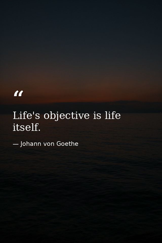 Life's objective is life itself. — Johann von Goethe