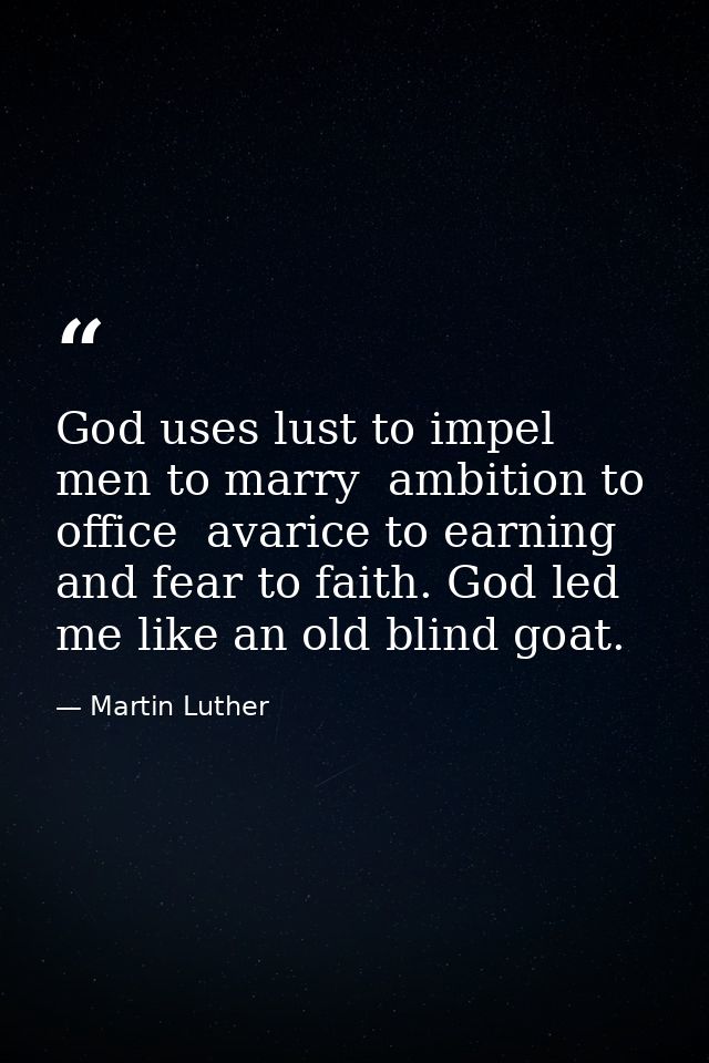 God uses lust to impel men to marry  ambition to office  avarice to earning  and fear to faith. God led me like an old b — Martin Luther