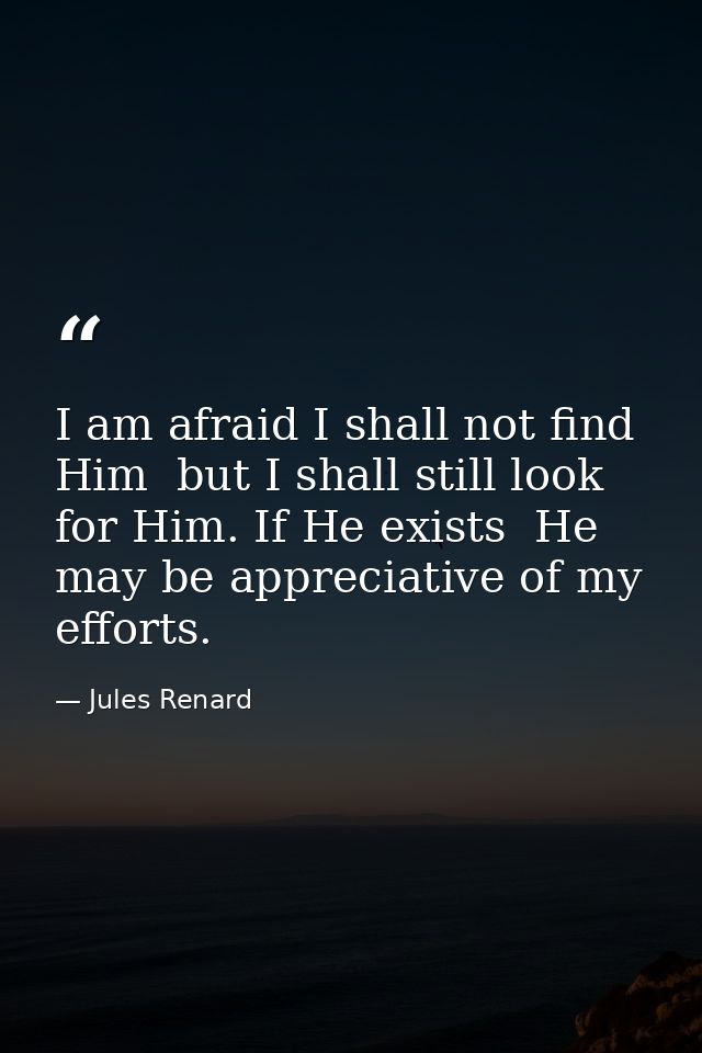 I am afraid I shall not find Him  but I shall still look for Him. If He exists  He may be appreciative of my efforts. — Jules Renard