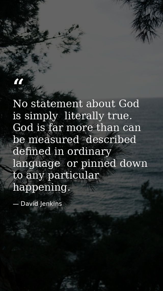 No statement about God is simply  literally true. God is far more than can be measured  described  defined in ordinary l — David Jenkins