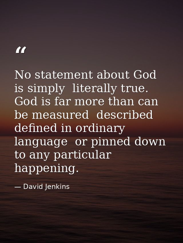No statement about God is simply  literally true. God is far more than can be measured  described  defined in ordinary l — David Jenkins