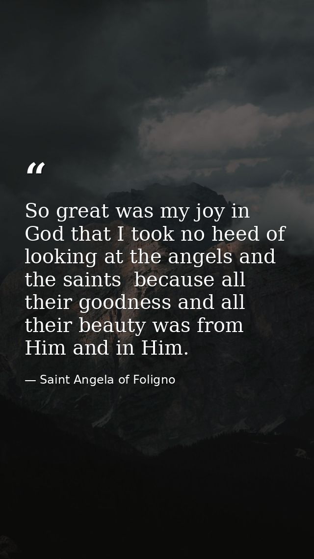 So great was my joy in God that I took no heed of looking at the angels and the saints  because all their goodness and a — Saint Angela of Foligno