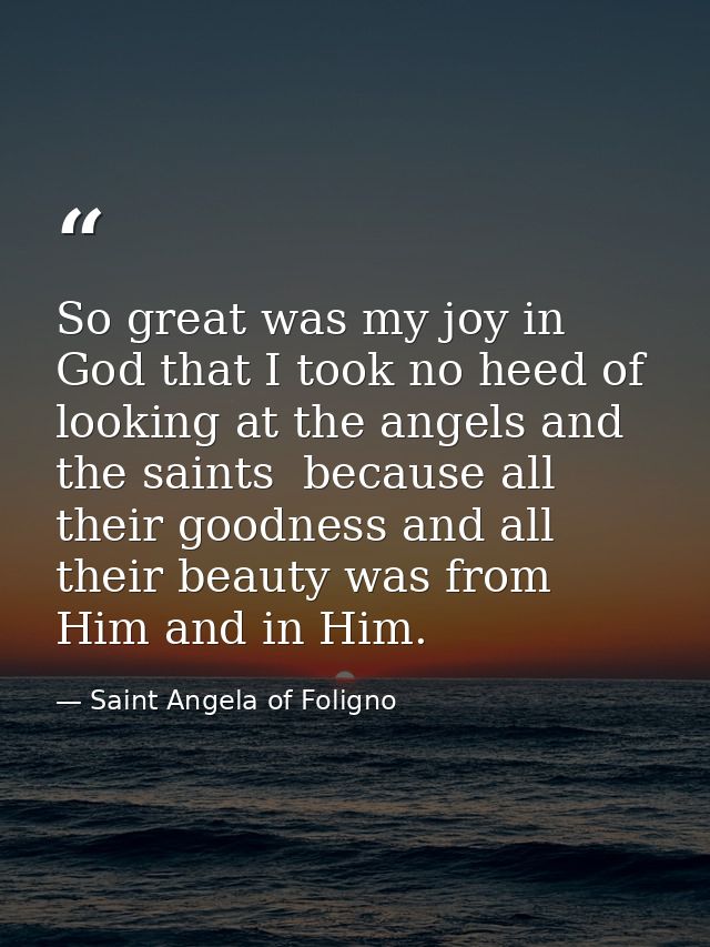 So great was my joy in God that I took no heed of looking at the angels and the saints  because all their goodness and a — Saint Angela of Foligno