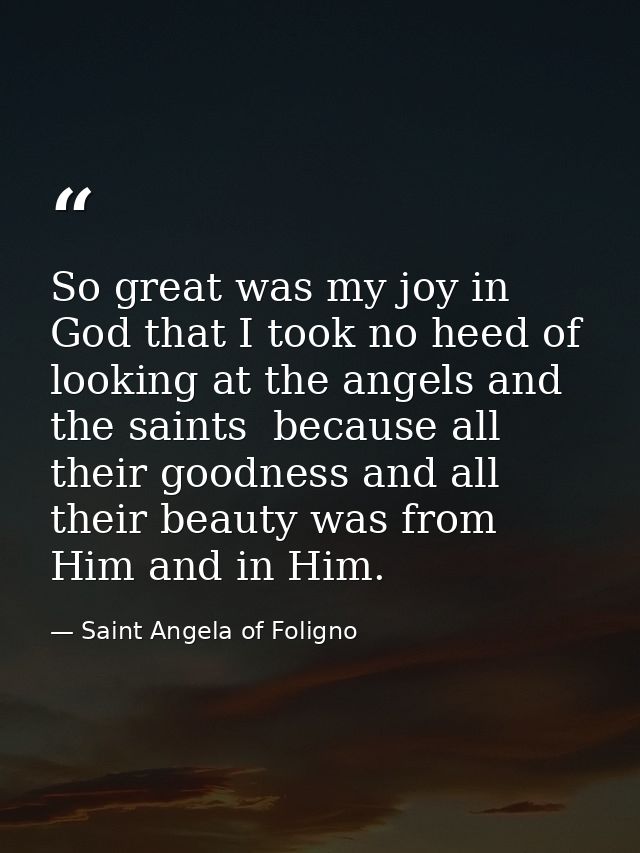 So great was my joy in God that I took no heed of looking at the angels and the saints  because all their goodness and a — Saint Angela of Foligno