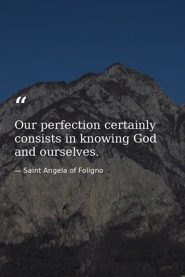 Our perfection certainly consists in knowing God and ourselves. — Saint Angela of Foligno