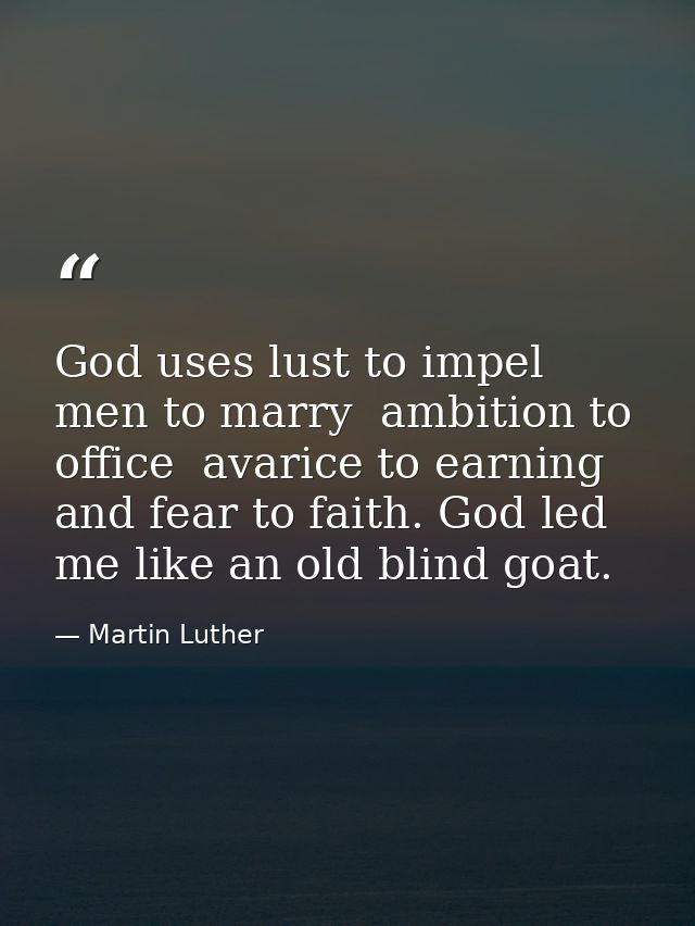 God uses lust to impel men to marry  ambition to office  avarice to earning  and fear to faith. God led me like an old b — Martin Luther