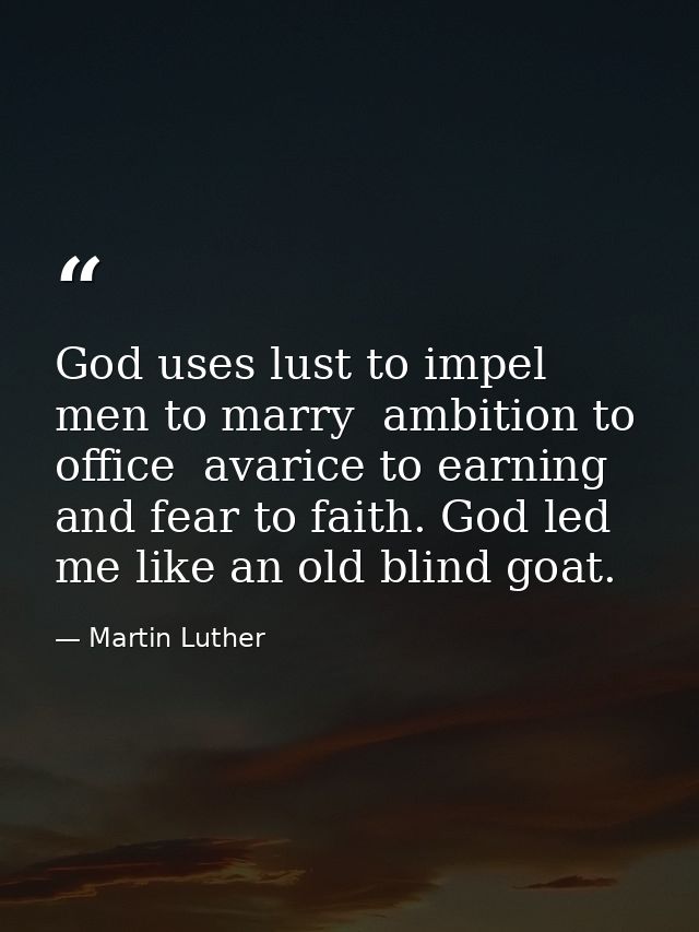 God uses lust to impel men to marry  ambition to office  avarice to earning  and fear to faith. God led me like an old b — Martin Luther