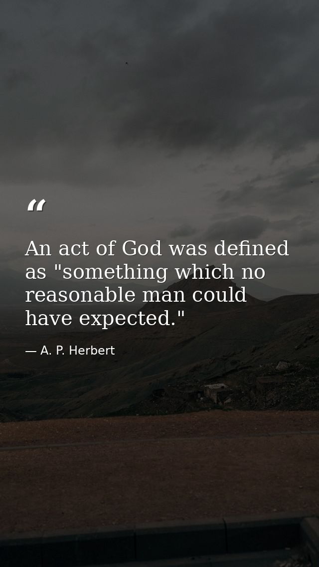 An act of God was defined as "something which no reasonable man could have expected." — A. P. Herbert