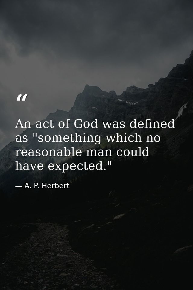 An act of God was defined as "something which no reasonable man could have expected." — A. P. Herbert