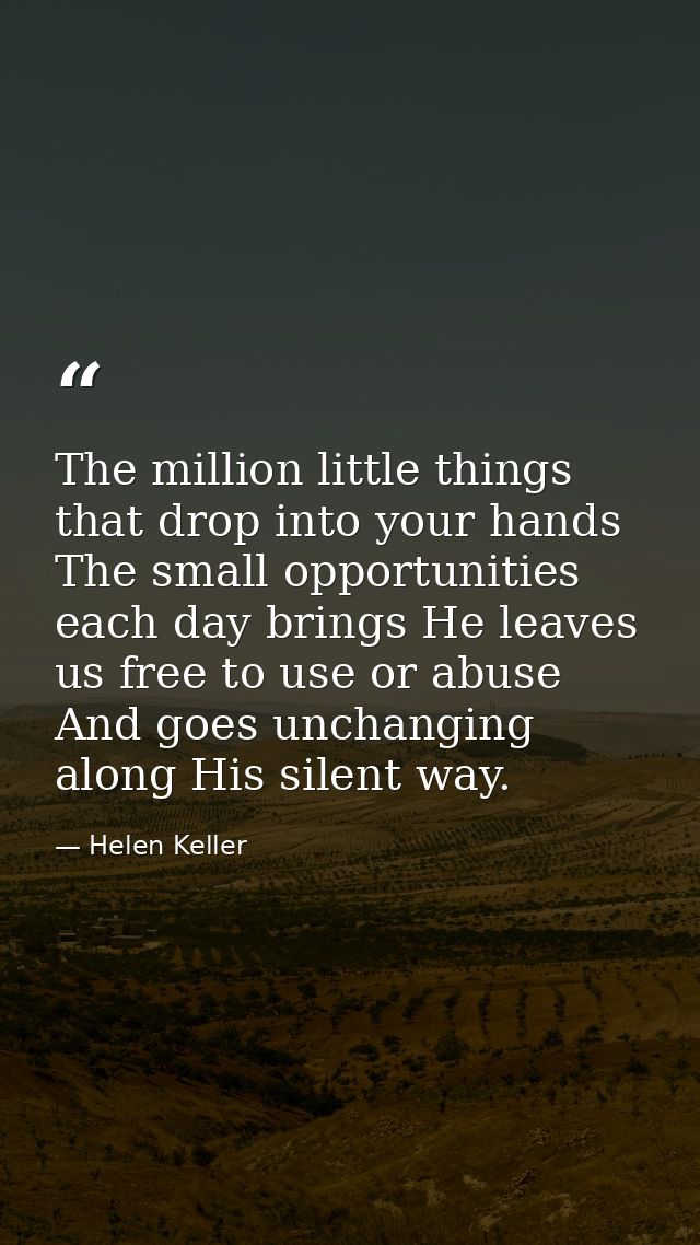 The million little things that drop into your hands The small opportunities each day brings He leaves us free to use or  — Helen Keller